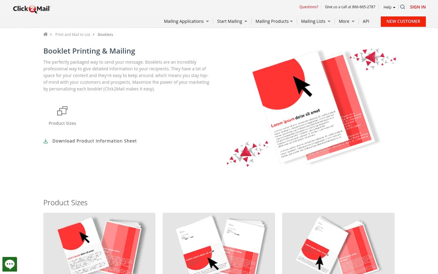 Auto-captured · Features (https://click2mail.com/by-product/booklets)