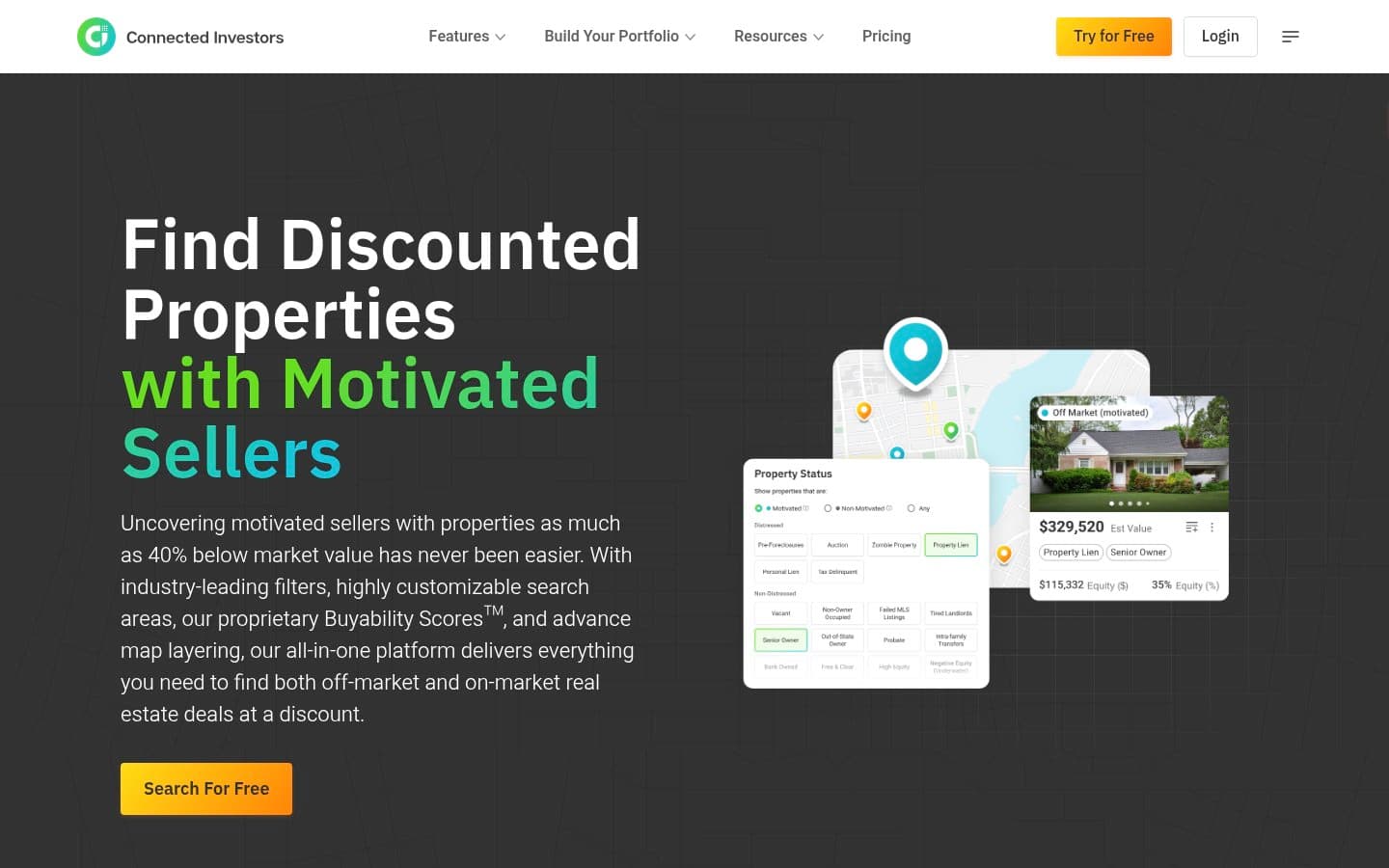 Auto-captured · Features (https://connectedinvestors.com/features/find-deals)