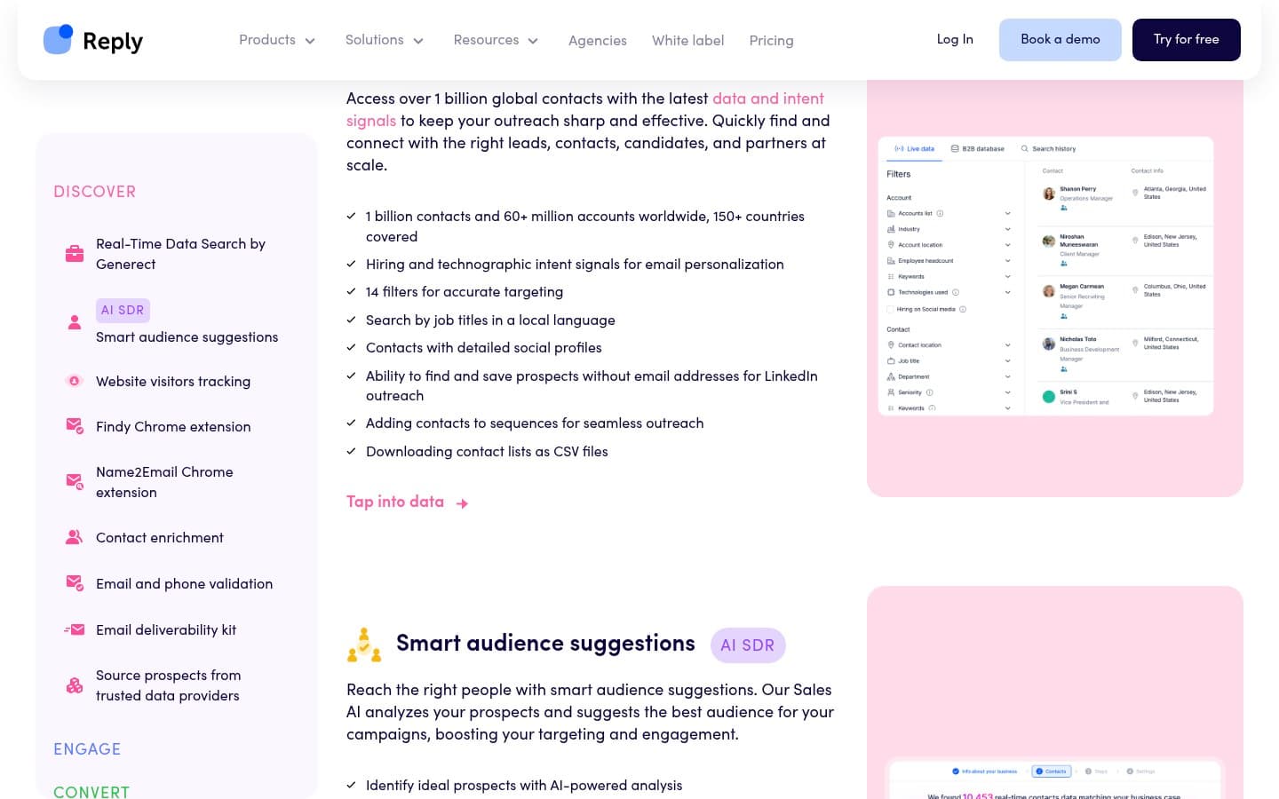 Auto-captured · Features (https://reply.io/features/#reply_data)