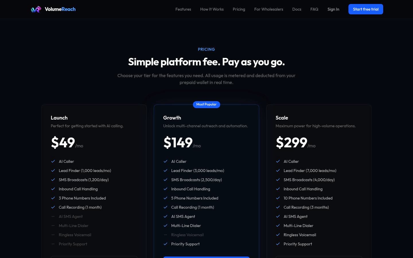 Auto-captured · Pricing (https://www.volumereach.com/pricing)