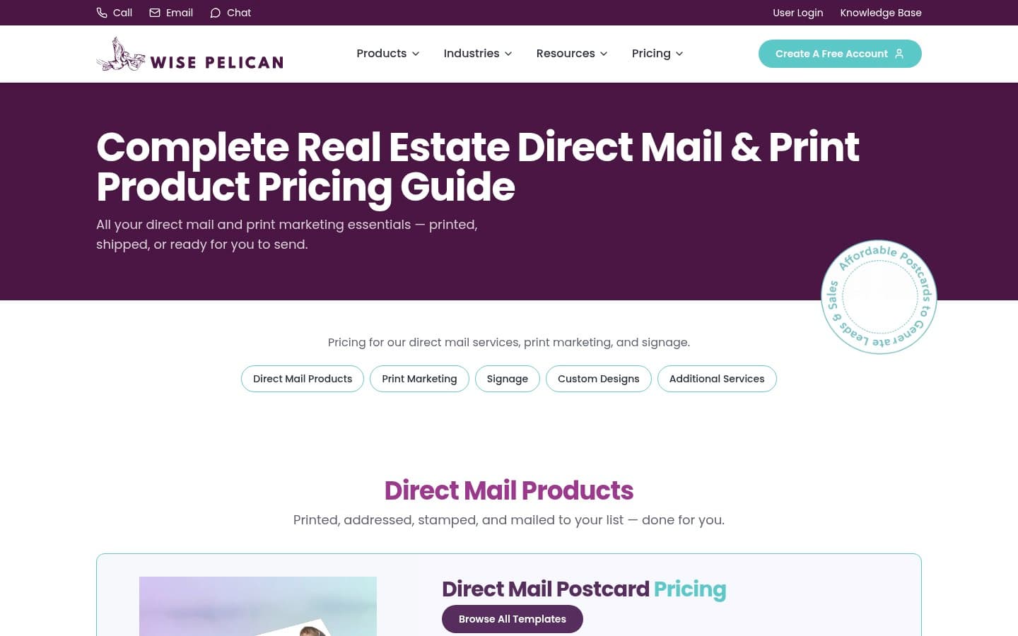 Auto-captured · Pricing (https://wisepelican.com/products/direct-mail-pricing-guide/)
