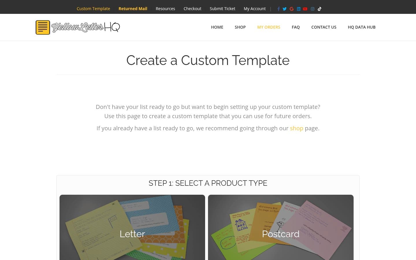 Auto-captured · Features (https://www.yellowletterhq.com/product/custom-template/)